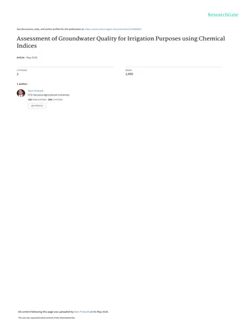 Más sobre Evaluación de la Calidad del Agua Subterránea para Propósitos de Riego Usando Índices Químicos