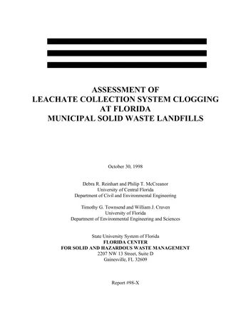 Más sobre Evaluación del Taponamiento del Sistema de Recolección de Lixiviados en Vertederos de Residuos Sólidos Municipales en Florida