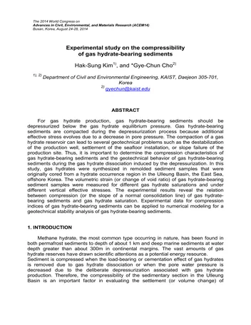 Más sobre Estudio Experimental sobre la Compresibilidad de Sedimentos que Contienen Hidratatos de Gas.