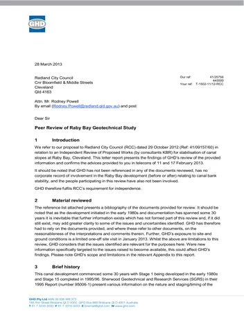 Más sobre Revisión por Pares del Estudio Geotécnico de Raby Bay