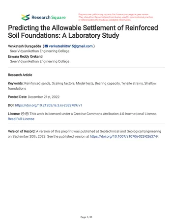 Más sobre Predicción del Asentamiento Permitido de Cimientos de Suelo Reforzado en un Estudio de Laboratorio